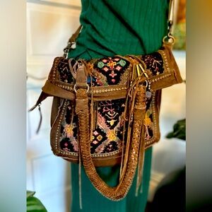 Free People Bohemian Suede Tapestry Bag
